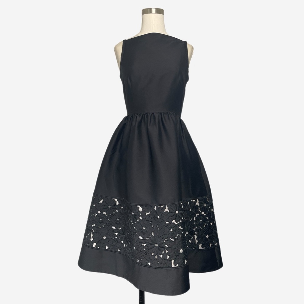 Kate Spade black lace panel fit and flare square neck sleeveless dress preppy 0